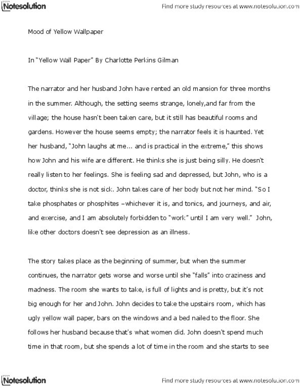 ENGL 1121 Lecture Notes - Postpartum Depression, Charlotte Perkins Gilman thumbnail
