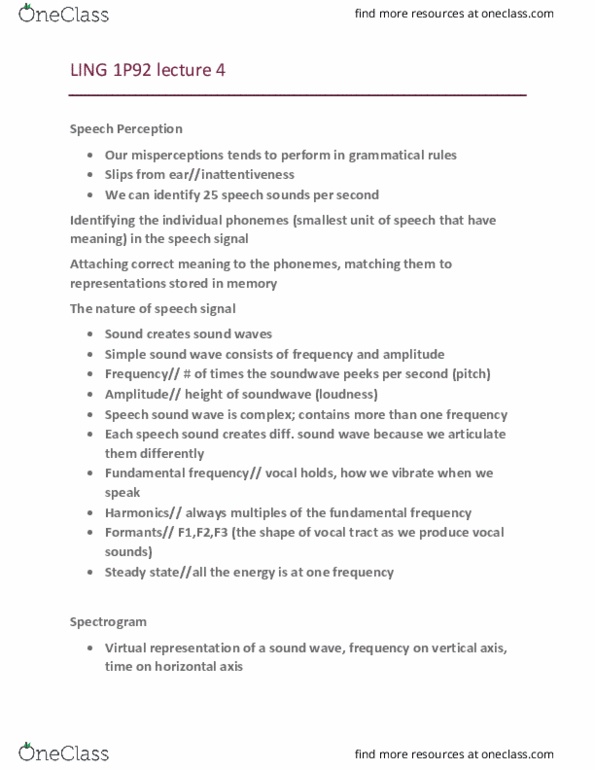 LING 1P92 Lecture Notes - Lecture 4: Sound, Parallel Communication, Virtual Representation thumbnail