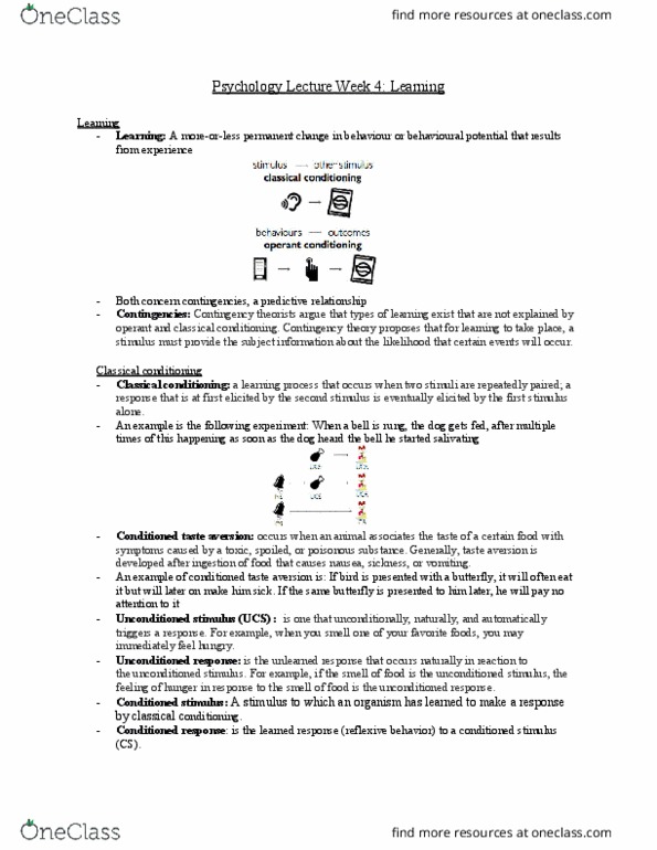PSYC 100 Lecture Notes - Lecture 4: Empiricism, Reinforcement, Classical Conditioning thumbnail