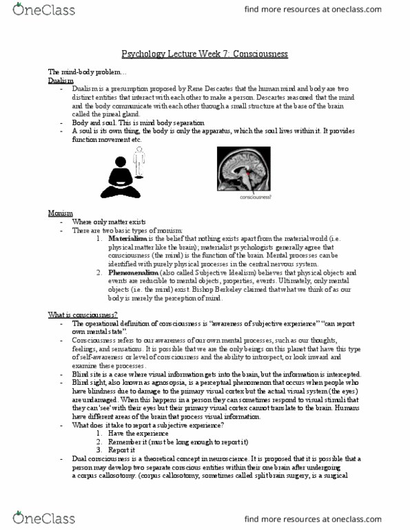 PSYC 100 Lecture Notes - Lecture 7: Survival Function, Corpus Callosotomy, Pineal Gland thumbnail