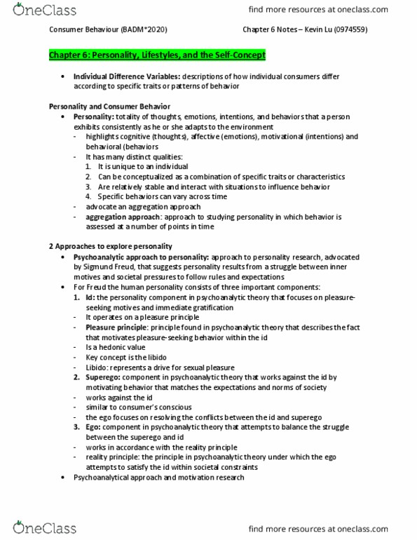 BADM*2020 Chapter Notes - Chapter 6: Frugality, Extraversion And Introversion, Reality Principle thumbnail