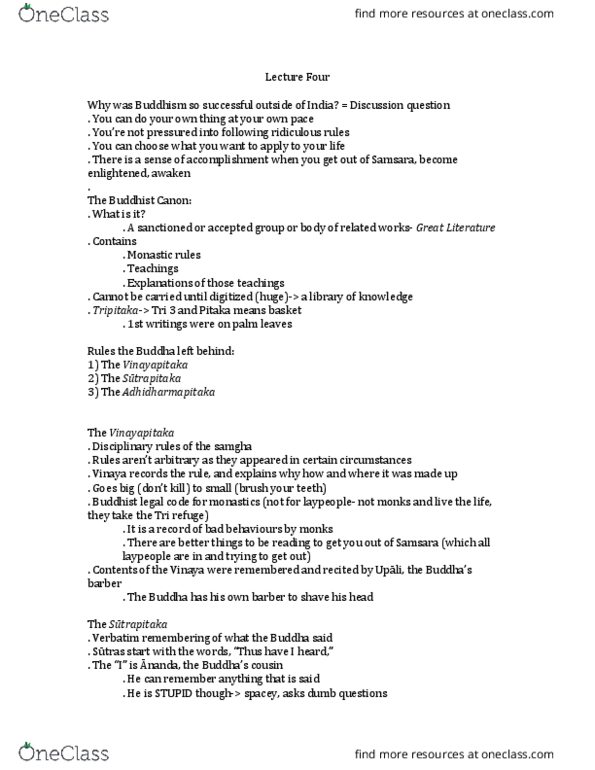 CLASSICS 2K03 Lecture Notes - Lecture 4: Sangha thumbnail