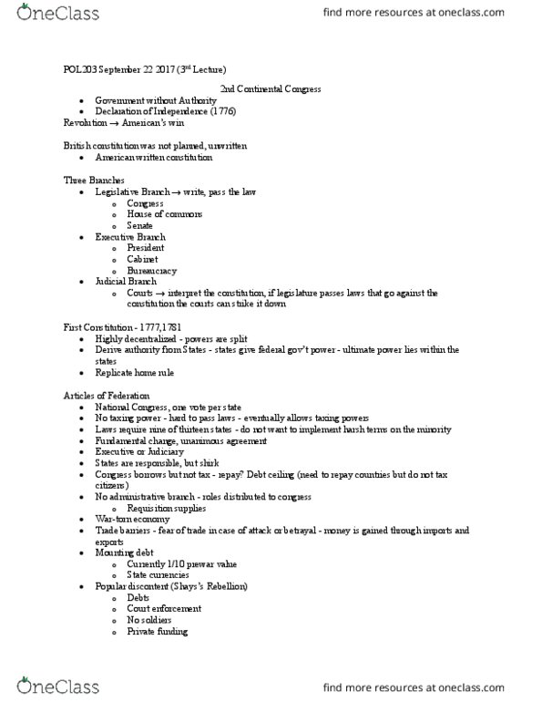 POL203Y5 Lecture Notes - Lecture 3: Montesquieu, Ultimate Power, Constitution Of The United Kingdom thumbnail