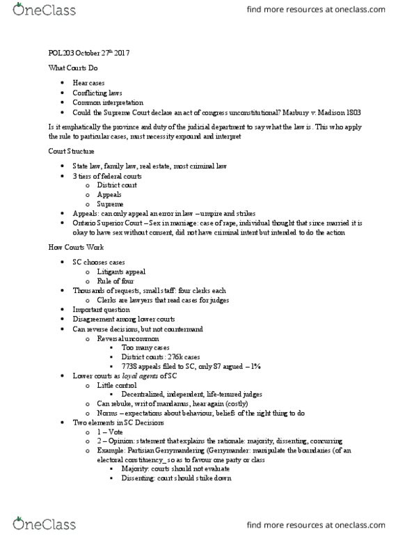 POL203Y5 Lecture Notes - Lecture 8: Roger B. Taney, Gerrymandering, Mandamus thumbnail