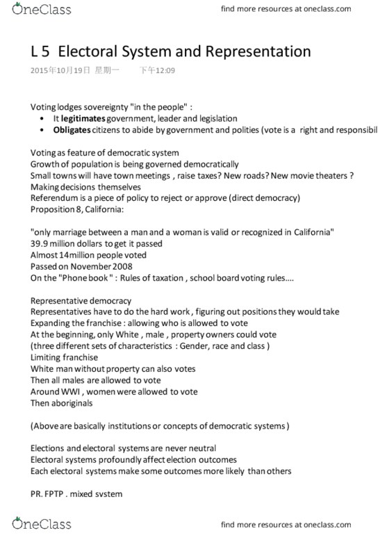 POL101Y1 Lecture Notes - Lecture 5: Tactical Voting, Representative Democracy, Instant-Runoff Voting thumbnail