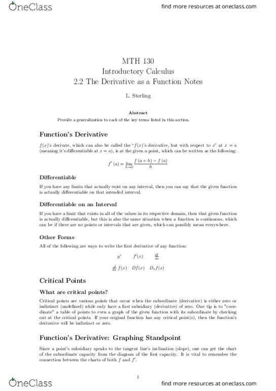 MTH 130 Lecture Notes - Lecture 9: Gottfried Wilhelm Leibniz thumbnail