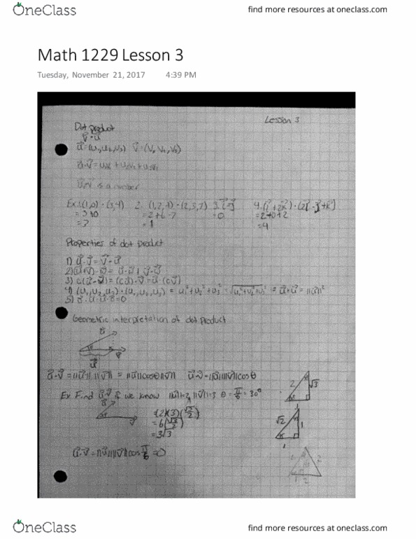 Mathematics 1229A/B Lecture 3: Math 1229 Lesson 3 (dot product) thumbnail