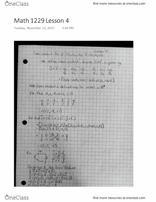 Mathematics 1229A/B Lecture 4: Math 1229 Lesson 4 (cross product, area) thumbnail