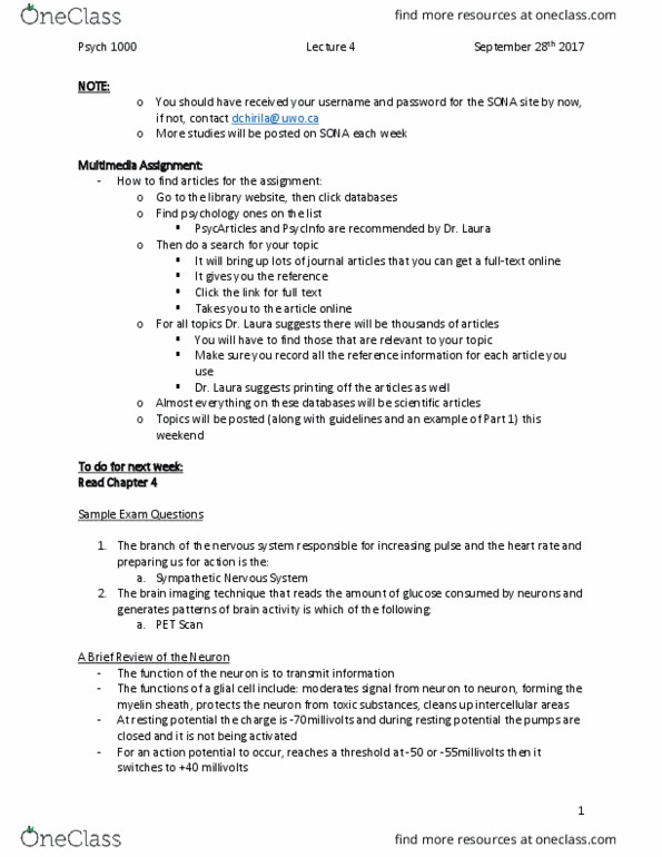 Psychology 1000 Lecture Notes - Lecture 4: Parietal Lobe, Grater, Genetic Predisposition thumbnail