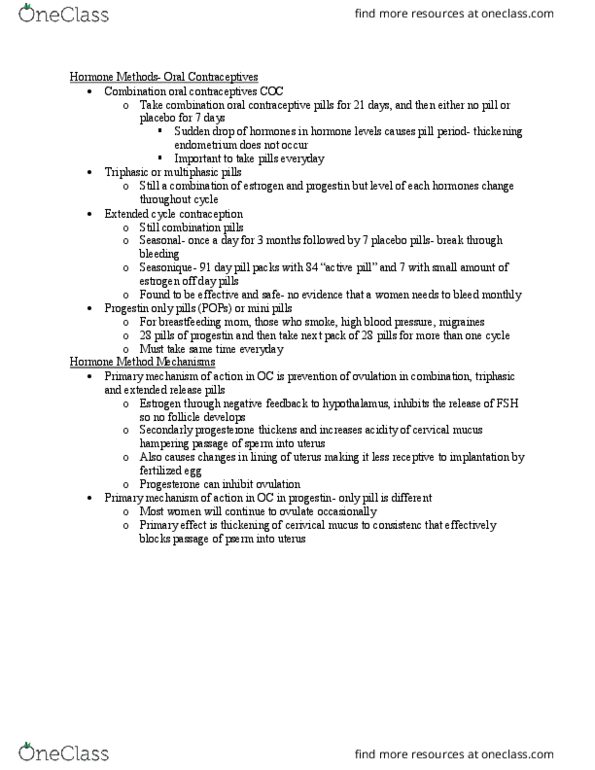 BIOL 030 Lecture Notes - Lecture 16: Ovulation, Cervix, Endometrium thumbnail