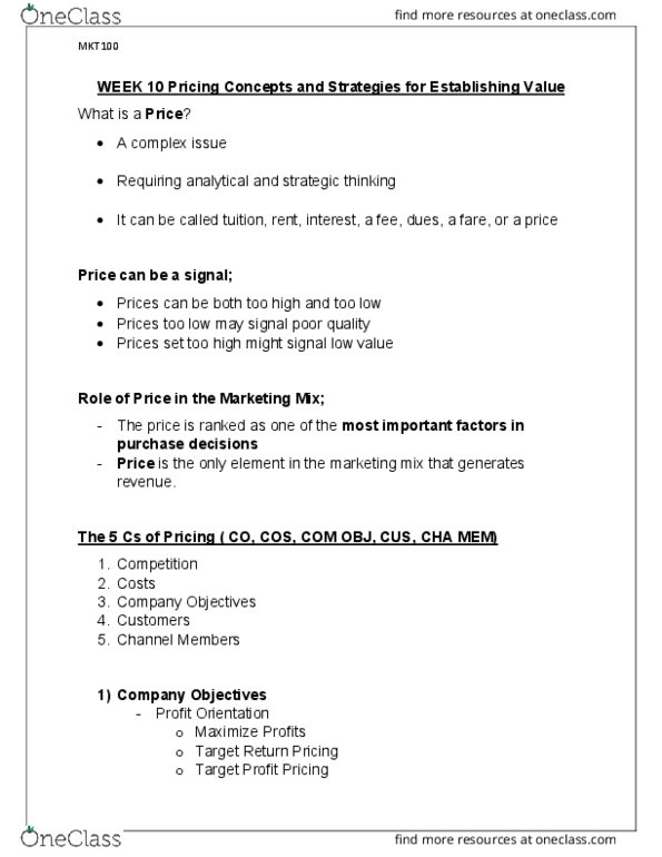 MKT 100 Lecture Notes - Lecture 10: Marketing, Oligopoly, Fixed Cost thumbnail