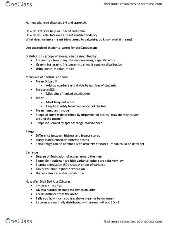 Psychology 1000 Lecture Notes - Lecture 12: Frequency Distribution, Standard Deviation, Central Tendency thumbnail