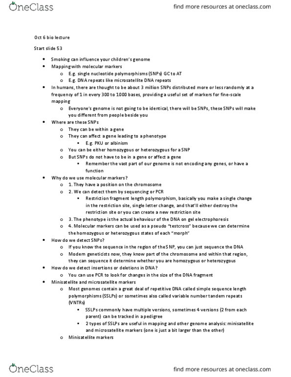 BIOL 205 Lecture Notes - Lecture 6: Edward Tatum, Restriction Site, Chromosome thumbnail