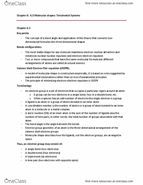 CHEM 1301 Chapter Notes - Chapter 6.3: Chemical Formula, Valence Electron, Lewis Structure thumbnail