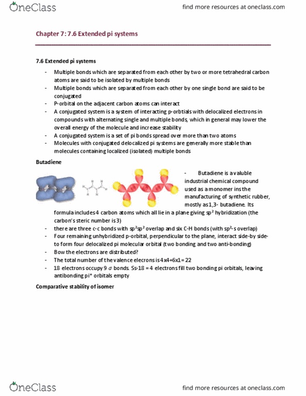 CHEM 1301 Chapter Notes - Chapter 7.6: Benzene, Molecular Electronic Transition, Pi Bond thumbnail