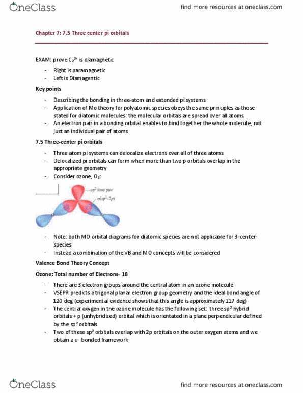 CHEM 1301 Chapter Notes - Chapter 7.5: Pi Bond, Trigonal Planar Molecular Geometry, Bond Order thumbnail