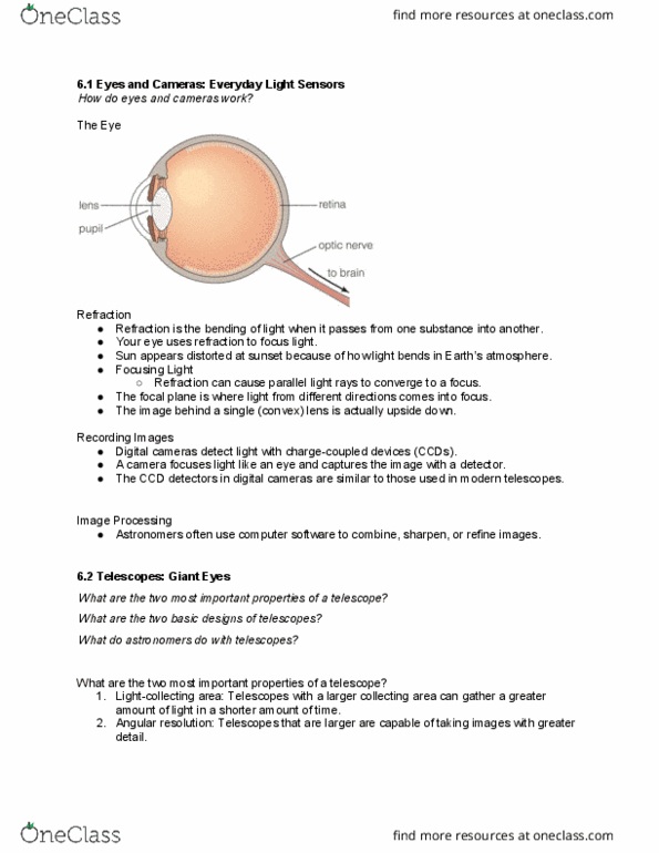 ASTR 101 Lecture Notes - Lecture 6: Reflecting Telescope, Refraction, Spectroscopy thumbnail