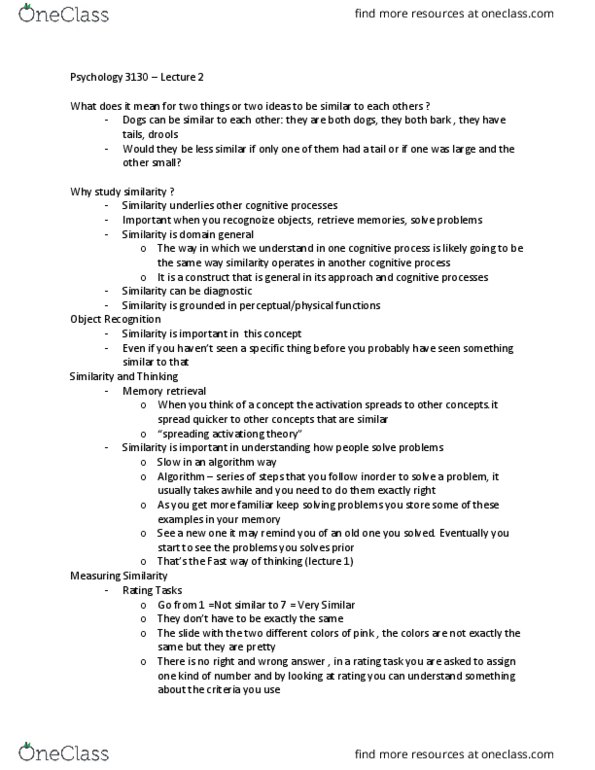 Psychology 3130A/B Lecture Notes - Lecture 2: Triangle Inequality, Geometric Modeling, Multidimensional Scaling thumbnail