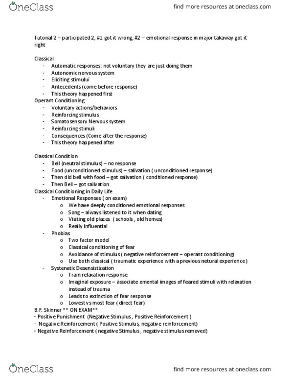 Psychology 2310A/B Lecture Notes - Lecture 2: Reinforcement, Behavioral Activation, Behavior Modification thumbnail