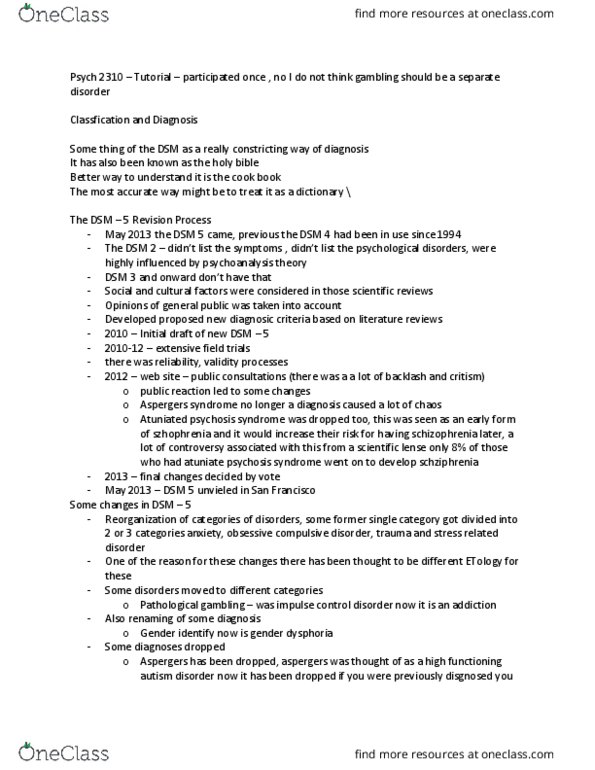 Psychology 2310A/B Lecture Notes - Lecture 3: Problem Gambling, Personality Disorder, Mania thumbnail