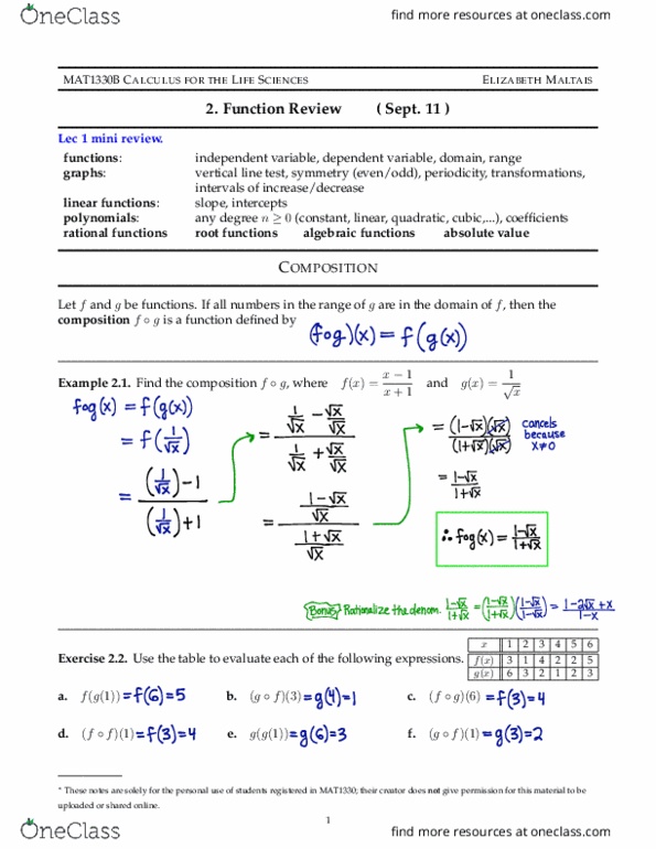 MAT 1330 Lecture Notes - Lecture 2: Natural Logarithm, Trigonometric Functions thumbnail