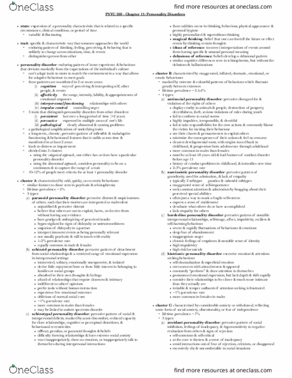 PSYC 260 Chapter Notes - Chapter 11: Histrionic Personality Disorder, Impulsivity, Temporal Lobe thumbnail