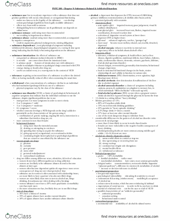 PSYC 260 Chapter Notes - Chapter 9: Benzodiazepine, Semisynthesis, Enkephalin thumbnail