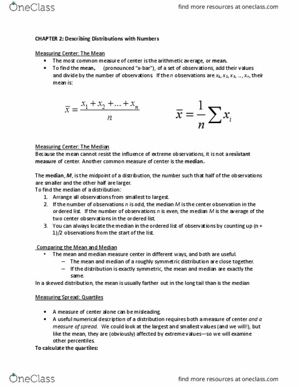 STAT 101 Lecture Notes - Lecture 2: Standard Deviation, Quartile, Interquartile Range thumbnail