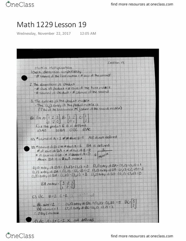 Mathematics 1229A/B Lecture 19: Math 1229 Lesson 19 (matrix multiplication) thumbnail
