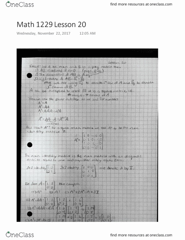 Mathematics 1229A/B Lecture 20: Math 1229 Lesson 20 (matrix multiplication, matrix transpose) thumbnail