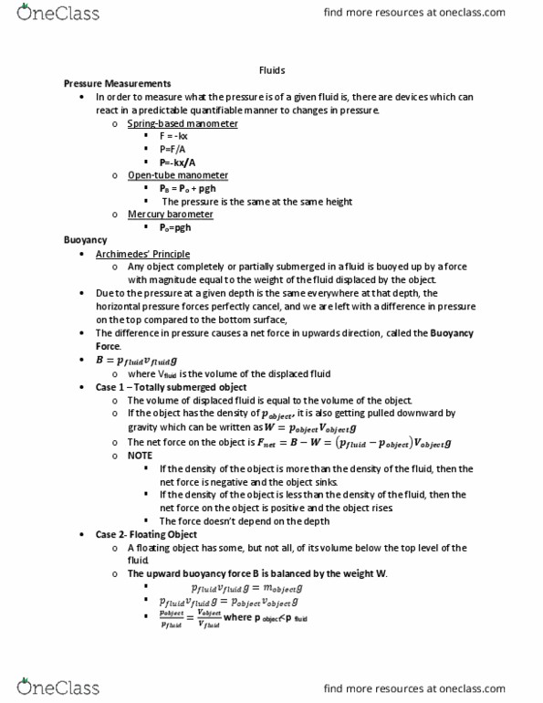 PHYS 1420 Lecture Notes - Lecture 26: Net Force, Pressure Measurement, Barometer thumbnail