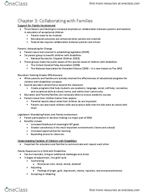 EDUC230 Chapter Notes - Chapter 3: United Cerebral Palsy, Respite Care thumbnail