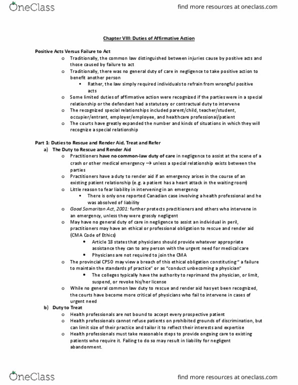 Health Sciences 2711A/B Chapter Notes - Chapter VII: Implied Consent, Fiduciary, Psych thumbnail