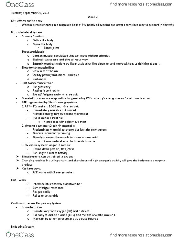 Kinesiology 2000A/B Lecture Notes - Lecture 3: Delayed Onset Muscle Soreness, Vo2 Max, Connective Tissue thumbnail
