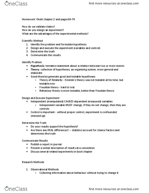 Psychology 1000 Lecture Notes - Lecture 4: Dependent And Independent Variables thumbnail