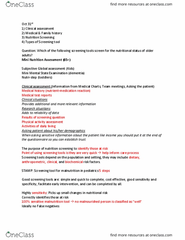 NUTR 4010 Lecture Notes - Lecture 14: Inter-Rater Reliability, Physical Examination, Medical History thumbnail