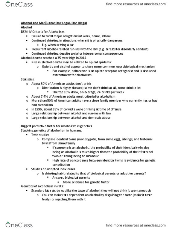 PSYC 323 Lecture Notes - Lecture 11: Anandamide, Opioid Receptor, Drug Czar thumbnail