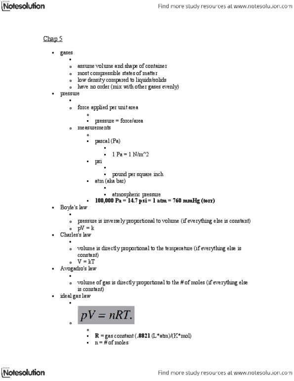 CHEM 1B Chapter Notes -Van Der Waals Equation, Ebullioscopic Constant, Cryoscopic Constant thumbnail