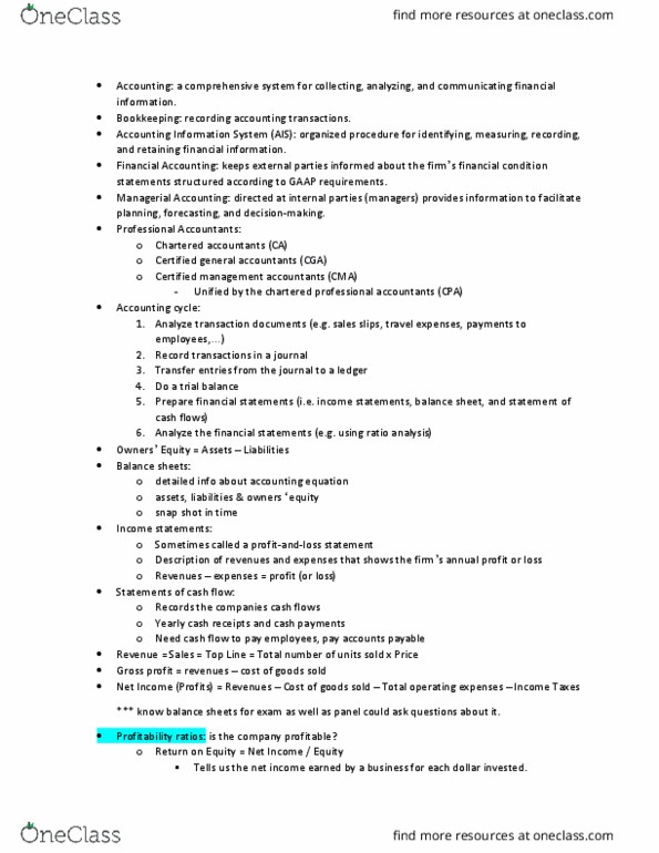 MGMT 1000 Lecture Notes - Lecture 7: Cash Flow, Gross Profit, Trial Balance thumbnail