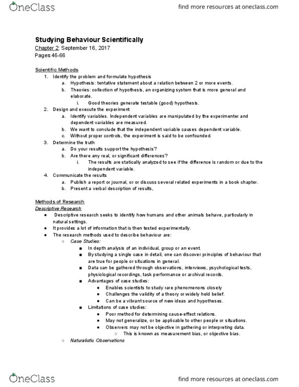 Psychology 1000 Chapter Notes - Chapter 2: Social Desirability Bias, Internal Validity, Habituation thumbnail