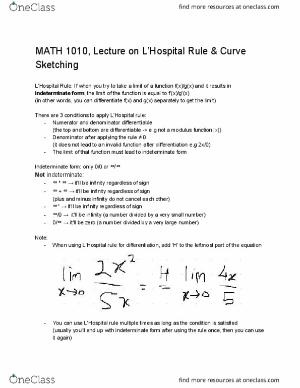 MATH 1010U Lecture Notes - Lecture 14: Absolute Value, Maxima And Minima, Derivative Test thumbnail