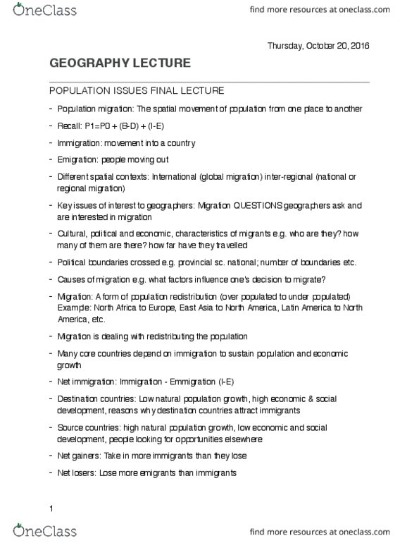 GEOG 1HB3 Lecture Notes - Lecture 11: Core Countries, Internally Displaced Person, Forced Migration thumbnail