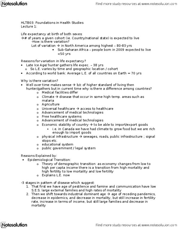 HLTA02H3 Lecture Notes - Social Fact, Degenerative Disease, Sub-Saharan Africa thumbnail