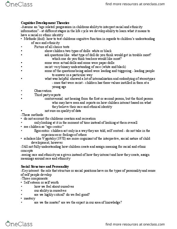 SOCPSY 3ZZ3 Lecture Notes - Lecture 4: Preference Test, Lev Vygotsky, Symbolic Interactionism thumbnail