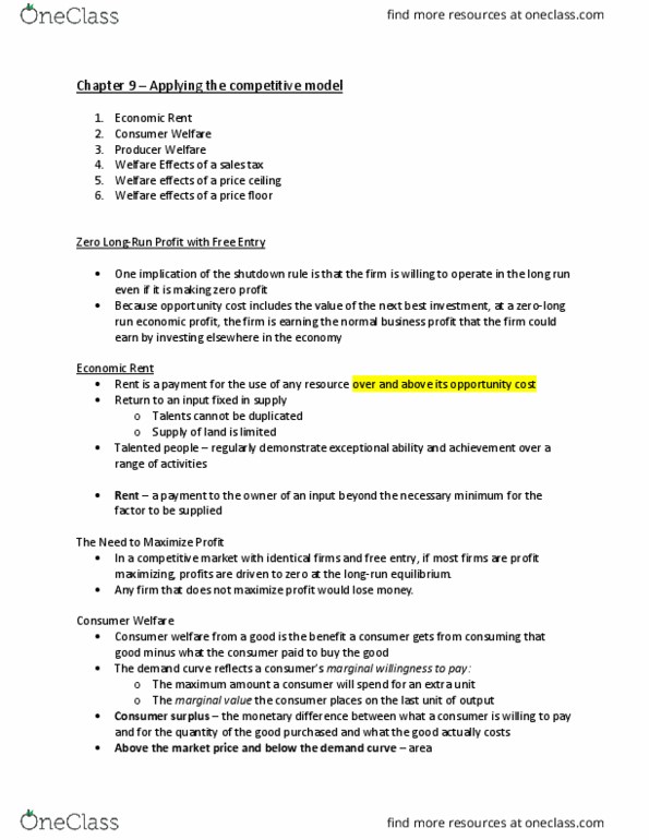 ECON 230D1 Lecture Notes - Lecture 7: Economic Surplus, Price Ceiling, Deadweight Loss thumbnail