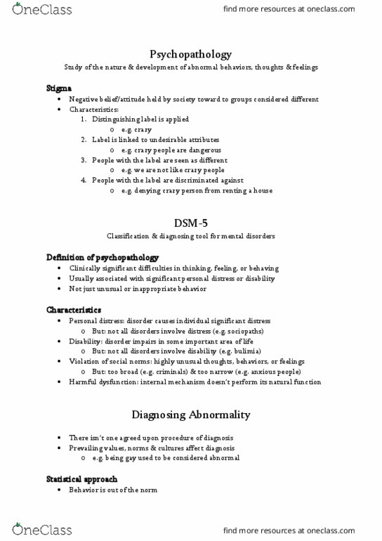 PSYC 300 Chapter Notes - Chapter 1: E.G. Crazy, Personal Distress, Demonology thumbnail