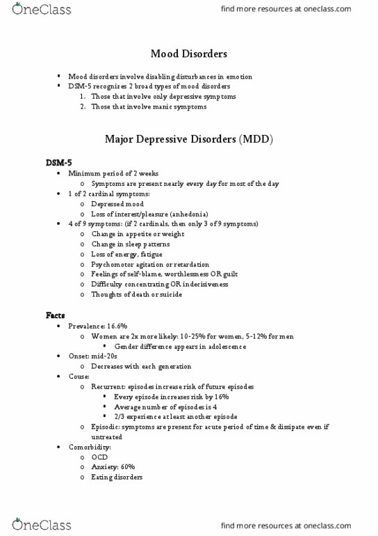 PSYC 300 Chapter Notes - Chapter 5: Mania, Borderline Personality Disorder, Psychomotor Agitation thumbnail