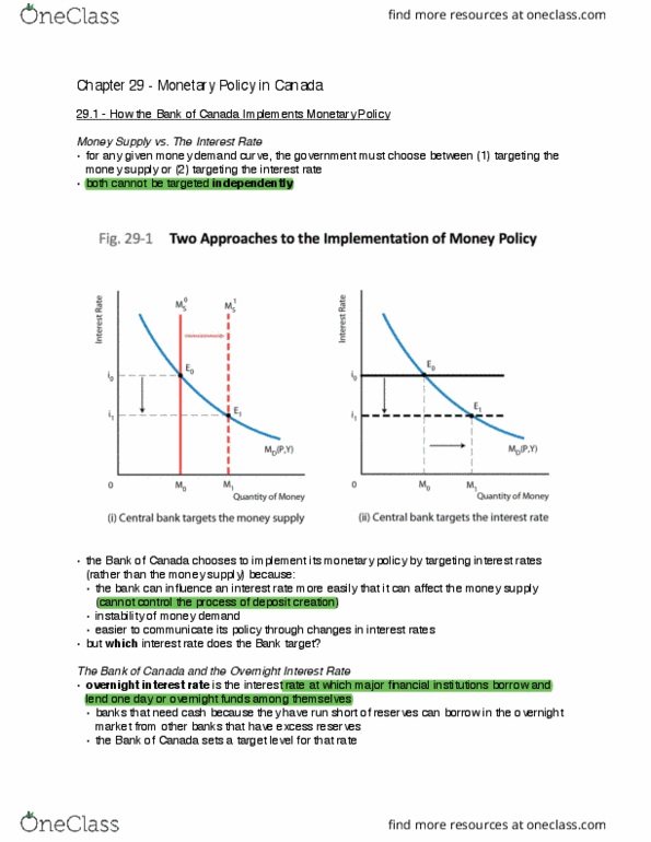 ECON 209 Lecture Notes - Lecture 9: Monetary Policy, Overnight Rate, Bank Reserves thumbnail