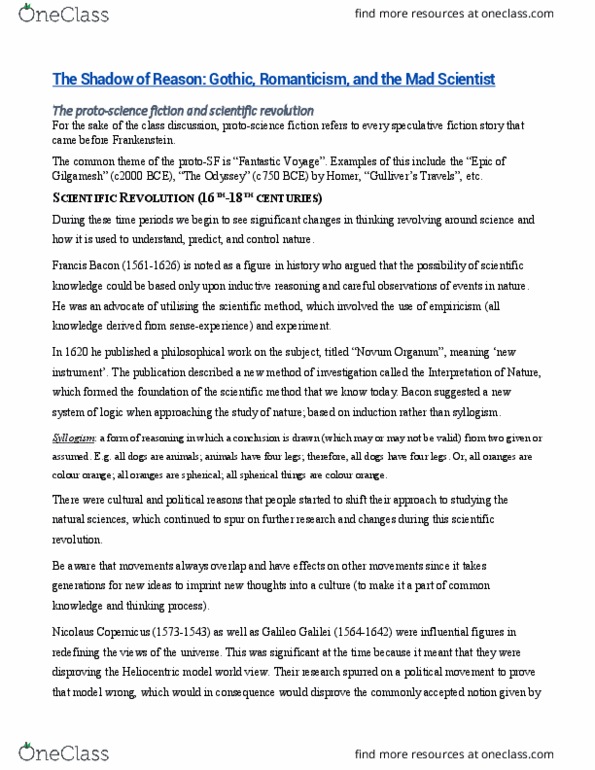 HUMA 1905 Lecture Notes - Lecture 3: Novum Organum, Luigi Galvani, Nicolaus Copernicus thumbnail