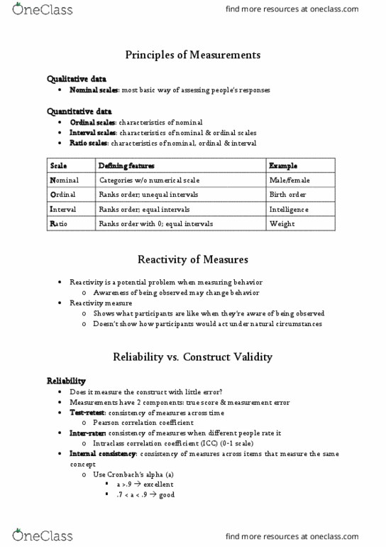 PSYC 217 Chapter Notes - Chapter 5: Pearson Product-Moment Correlation Coefficient, Intraclass Correlation, Content Validity thumbnail